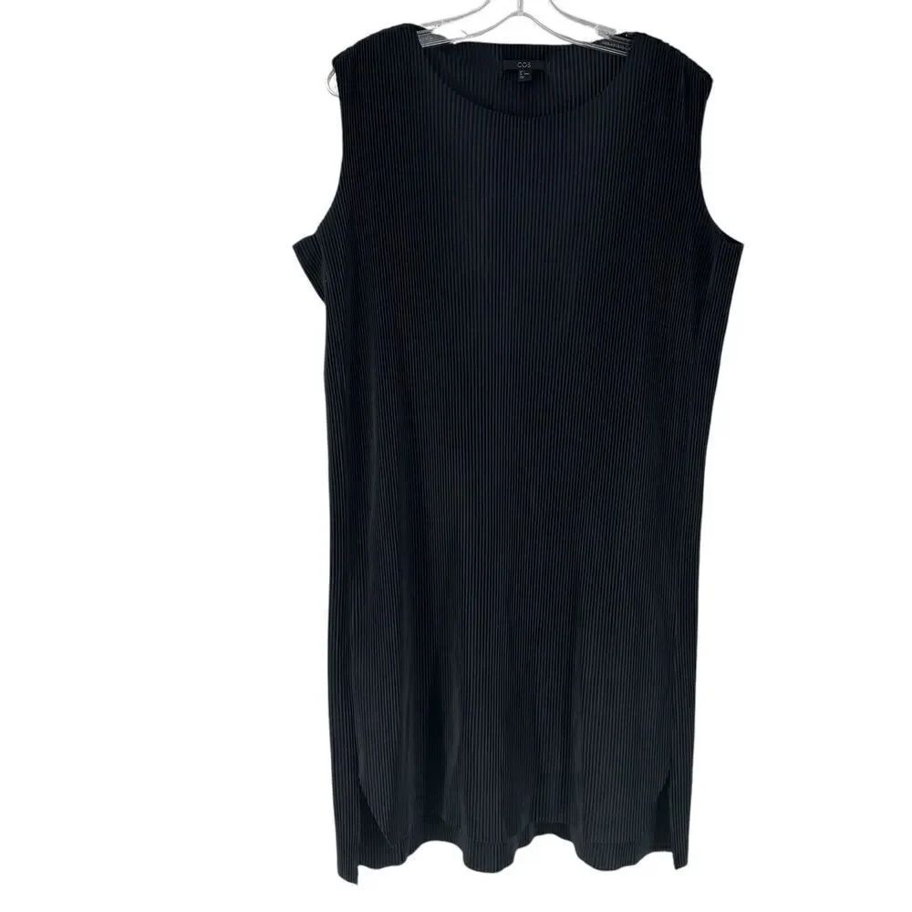 COS Dress Accordion Pleated Sleeveless Darkest Navy Blue Size S Oversized Boxy